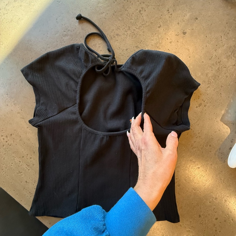 Anthropologie Corset knit top with open back. Black. - Picture 5 of 7